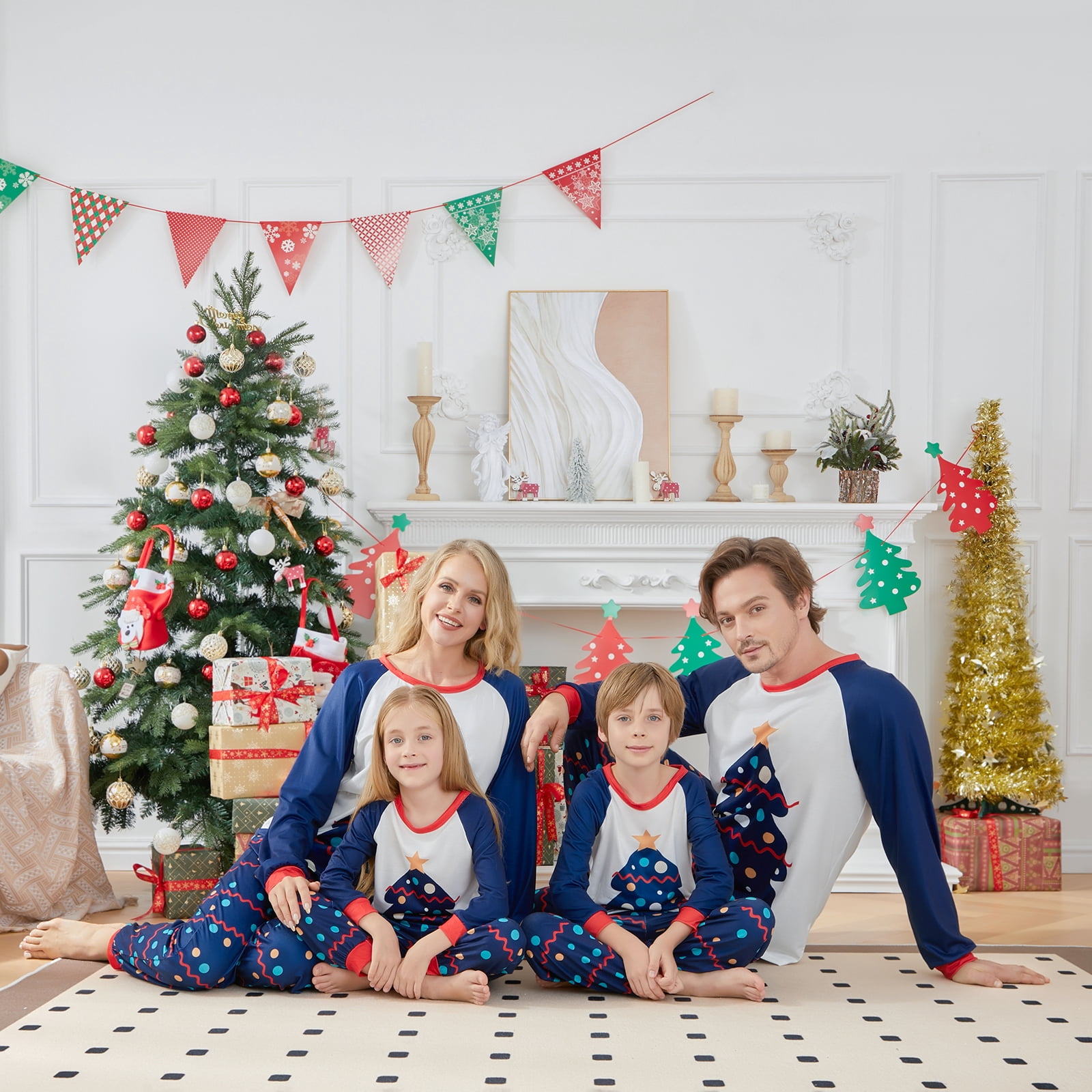 Christmas Family Pajamas Tree Print Matching Matching Sets Holiday Sleepwear Sets