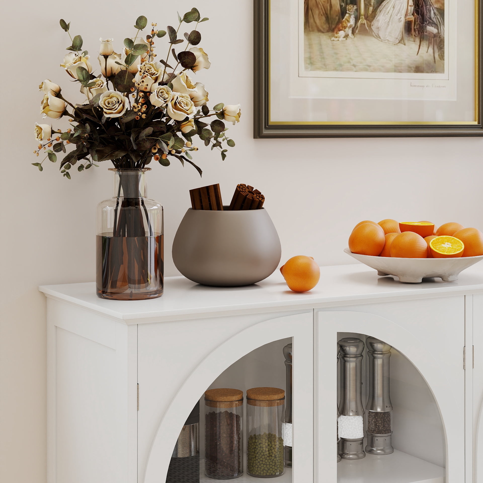 Aukfa 2 PCS Buffet Pantry Cabinet,Wood Sideboard Storage Cabinet for Dining Room Hallway Entryway,White