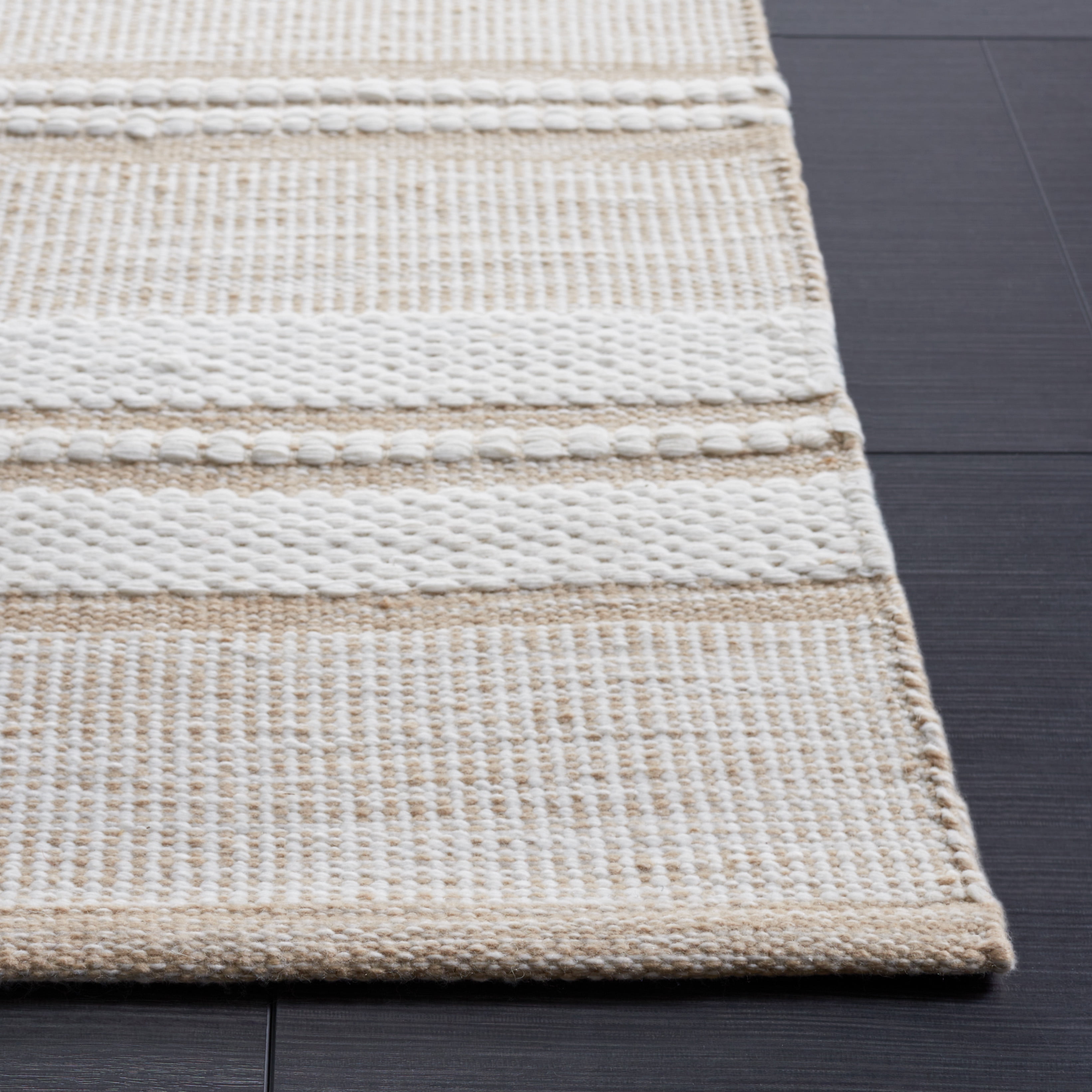 SAFAVIEH Kilim Adam Striped Polyester Area Rug, Ivory/Tan, 6' x 6' Square