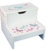 Aqua Butterflies White Storage Step Stool