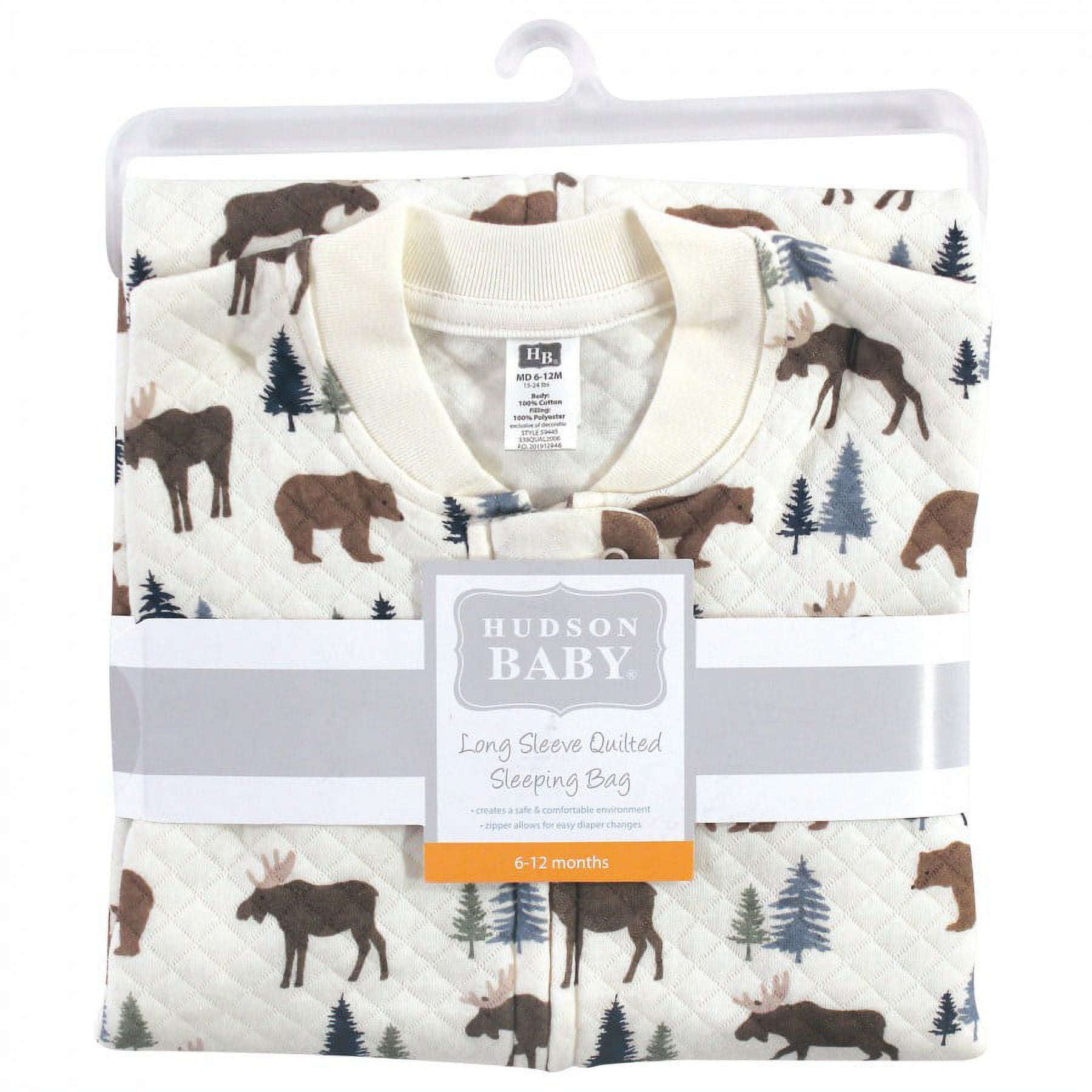 Hudson Baby Infant Boy Premium Quilted Long Sleeve Sleeping Bag and Wearable Blanket, Moose Bear, 12-18 Months