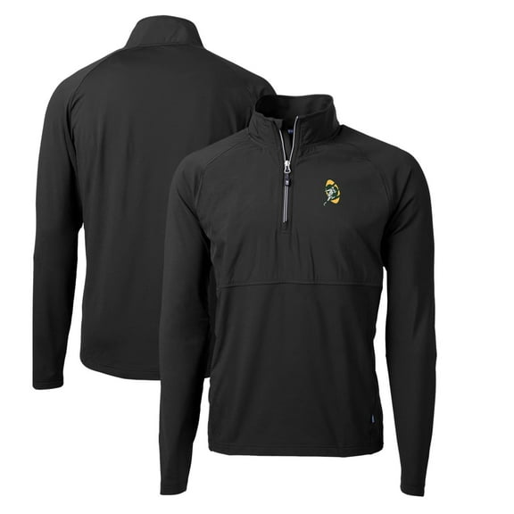 Men's Cutter & Buck Black Green Bay Packers Adapt Eco Knit Hybrid Throwback Recycled Quarter-Zip Pullover