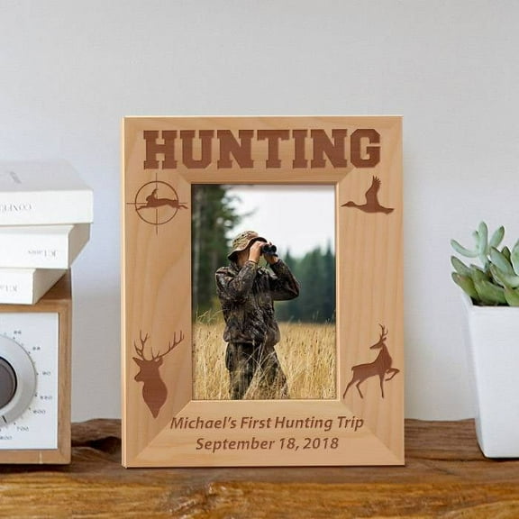First Hunting Trip Personalized Wooden Picture Frame 3 1/2" x 5" Brown (Vertical)