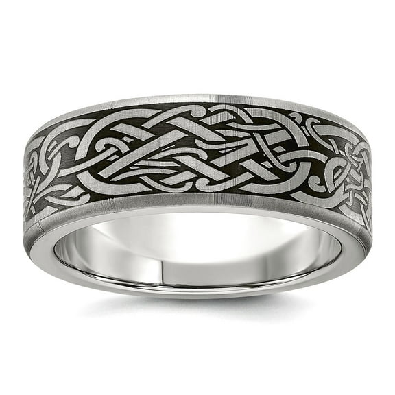 Titanium Brushed Laser Design 8mm Band Size 10 Ring for Women and Men - 5.3 Grams