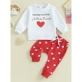 thumbnail image 3 of Qtinghua Infant Toddler Baby Girls Valentine's Day Clothes Long Sleeve Letter Print Sweatshirt Heart Print Drawstring Pants Set White 12-18 Months, 3 of 9