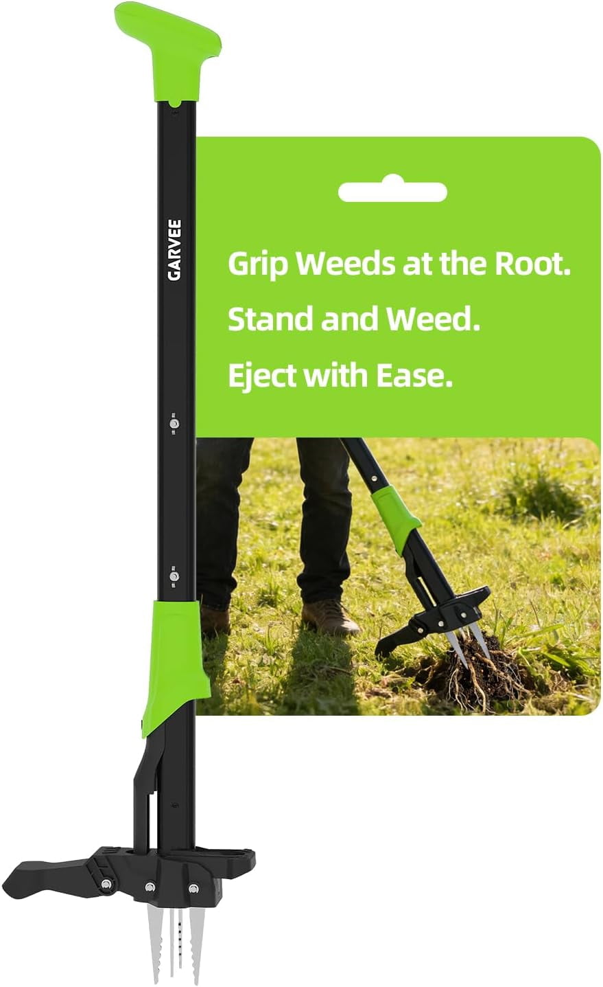 Acekid 4-Claw Stand Up Weed Puller - Gardening Hand Weeding Tool with 40 Inch Handle, Green