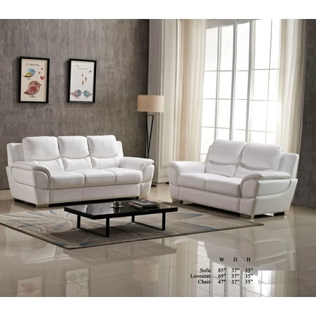 White Leather Furniture Sets Modern Attractive Comfort Classic White Leather Air Sofa And Loveseat 2pc Sofa Set Living Room Furniture Cushion Couch ()