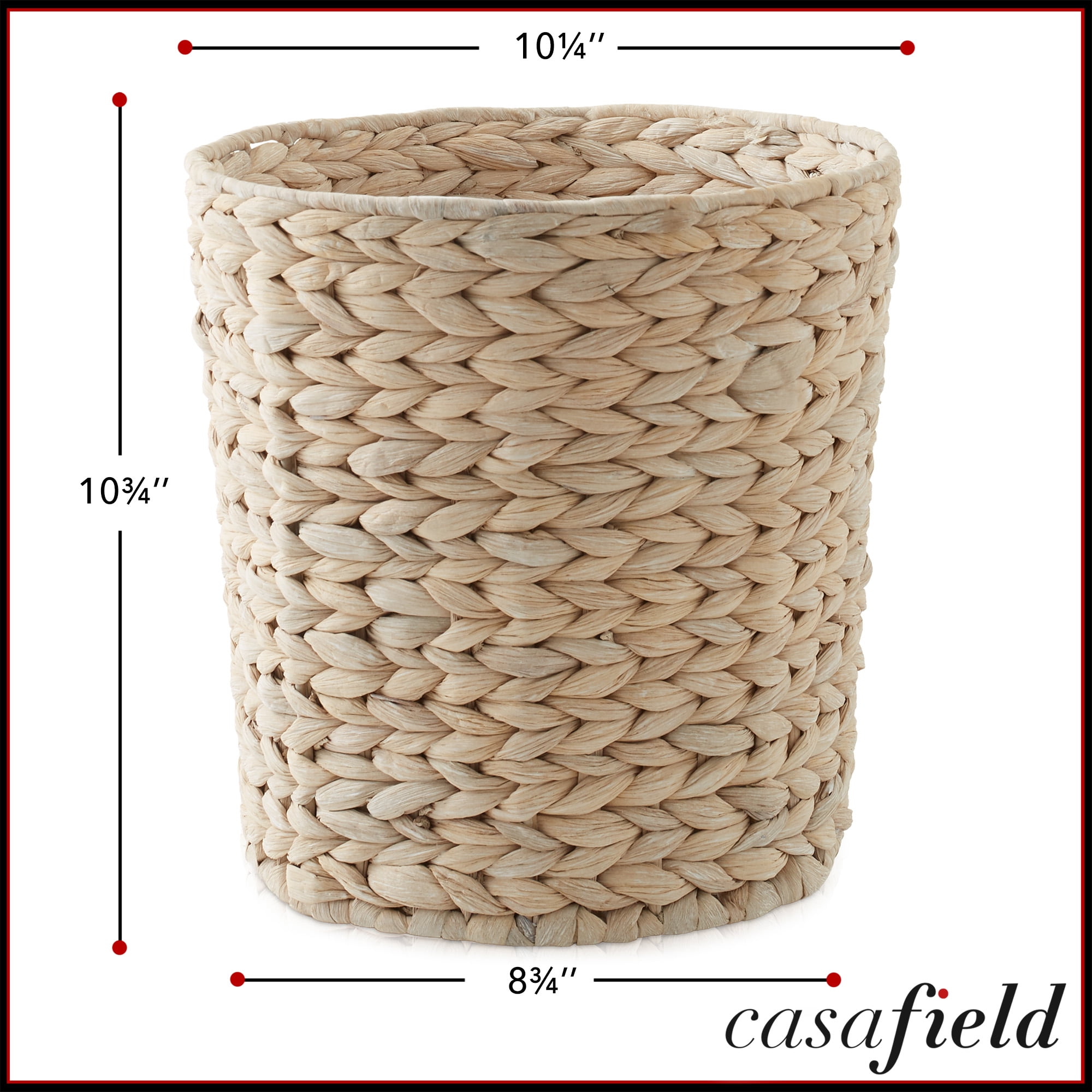 Casafield Hyacinth Waste Basket - Whitewash White, Woven Wicker Trash Can for Garbage in the Bathroom, Bedroom, Laundry Room, Home Office