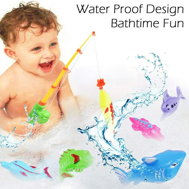 Hhhc Magnetic Fishing Game For Kids - Bath Pool Toys Set For Water Table Learning Education Fishin For Bathtub Fun With 4 Squeak Rubber Animal And Boa
