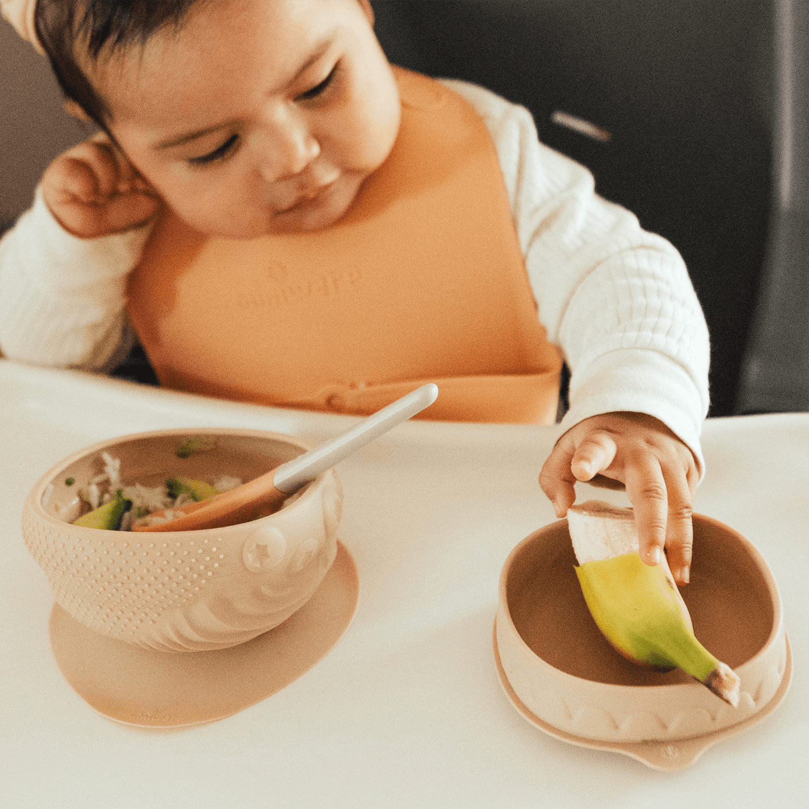 Miniware Sensory Baby Bowl, Almond Butter, Food Grade Silicone for Sensory Development, 1-Count