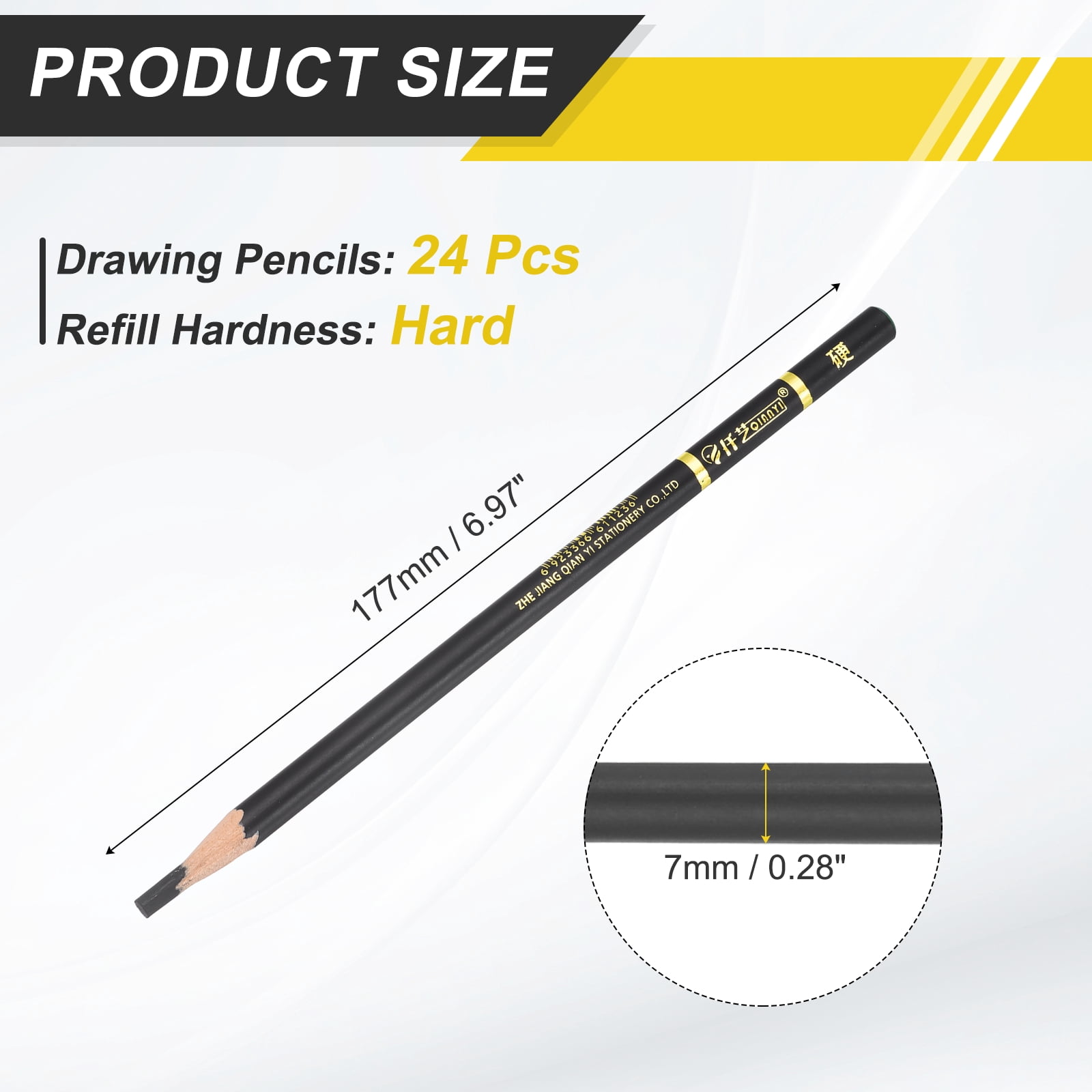 Uxcell Hard Charcoal Pencils for Drawing, 24Pcs Professional Charcoal Pencils Art Supplies Set Oily Black Break-Resistant for Sketching Artists Beginners Shading Blending