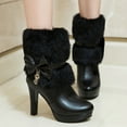 thumbnail image 3 of Aayomet Fall Boots for Women Artificial PU Medium Fluff Warm Bowknot Platform Thick Heel High Heel White Pink Snow (Black, 7.5), 3 of 4