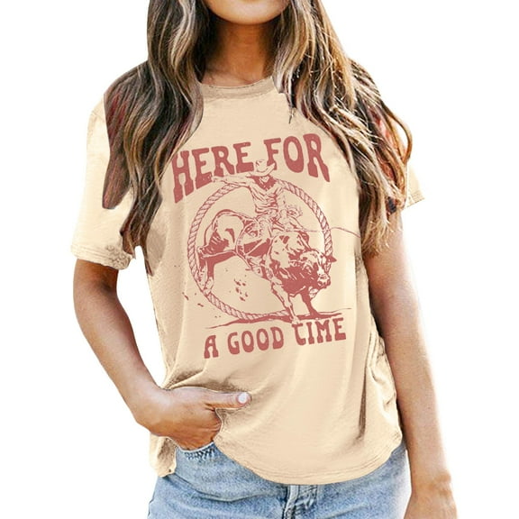 Womens Crew Neck T-Shirt Graphic Printed Vacation Blouses Loose Casual Short Sleeve Tops Fashion