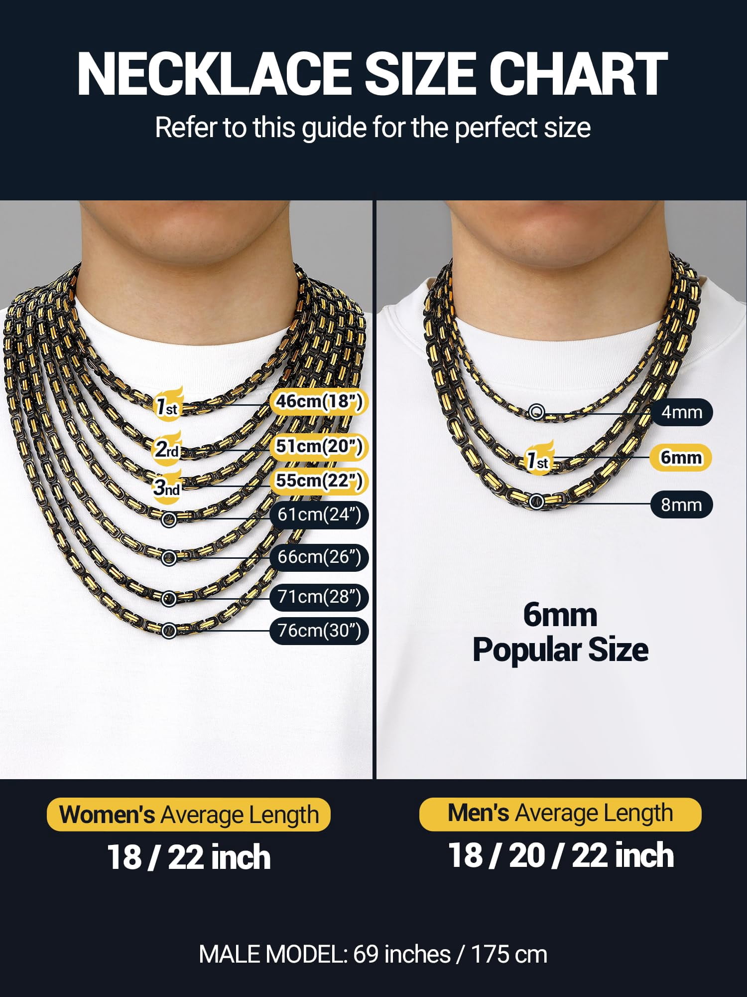 PROSTEEL Black Gold Plated Stainless Steel Necklace for Men 8MM Byzantine Link Chain for Women 20 Inch Jewelry Gift for Boyfriend Husband Birthday Christmas