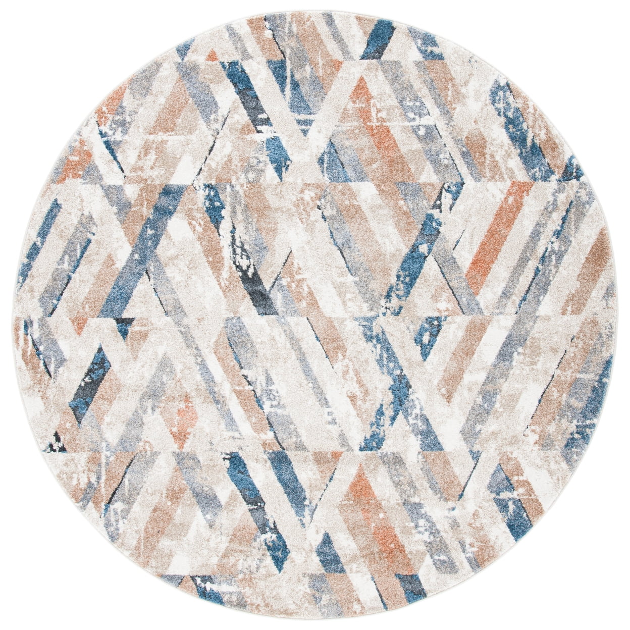 SAFAVIEH Coppertone Amara Geometric Area Rug, Ivory/Navy, 6'7" x 6'7" Round