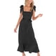 thumbnail image 1 of Vestido sin mangas para mujer, con cordones, tirantes en los hombros, dobladillo con volantes, cintura alta, cinturón, aberturas laterales, vestido de verano negro S, 1 of 5