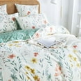 thumbnail image 3 of Jolusere Floral Leaves Queen Comforter Sets, 3 Pieces Green Leaves Colourful Floral Reversible Bedding Sets for Adults All Season, 3 of 10