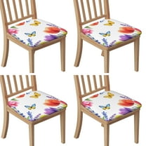 Pioneer Flower and Butterfly Seat Covers for Dining Room Chairs Set Of 4,Stretch Printed Washable Chair Seat Cover with Elastic Ties and Button,Removable Waterproof Couch Cushion Covers