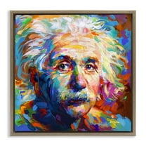 Stupell Industries Abstract Albert Einstein Portrait Abstract Painting Brown Floater Framed Canvas Art Print Wall Art, 25 x 25