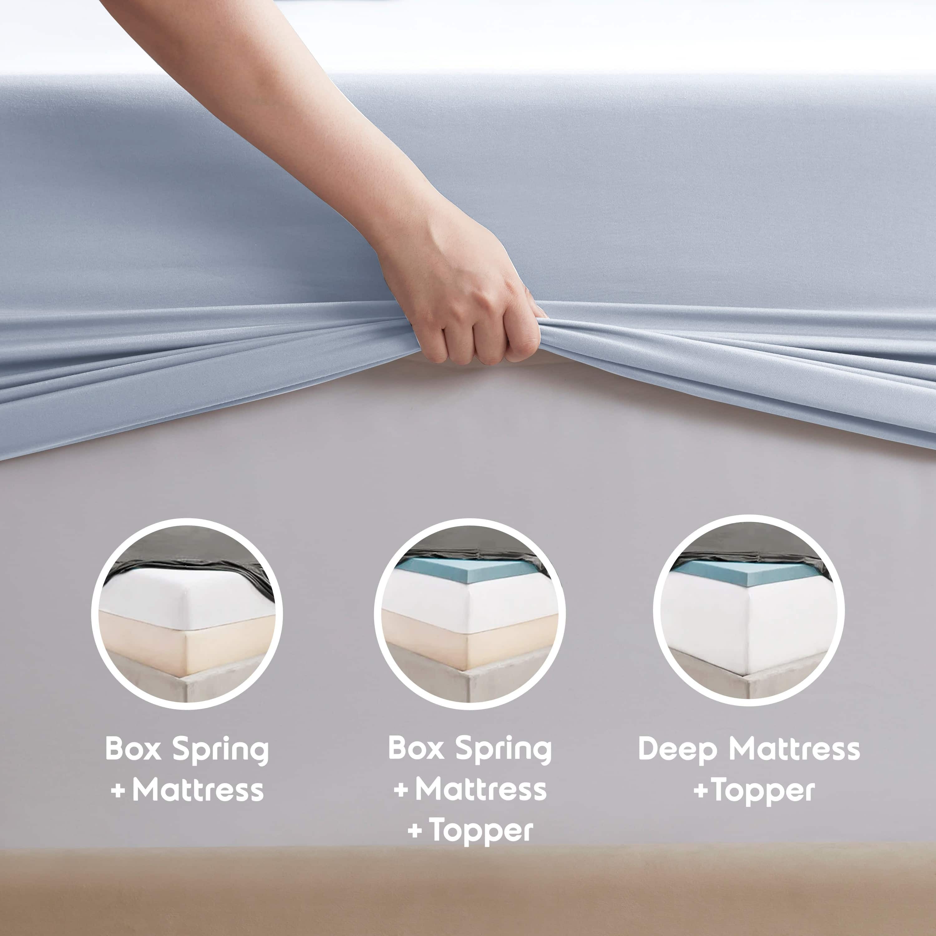 LammaLoe Extra Deep Pocket Twin Sheets set, Fits 18"-24" Mattress, 4 Piece Soft Microfiber Bed Sheet Sets, Ice Blue