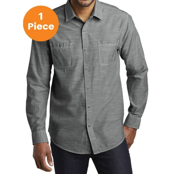 Port Authority W380 Slub Chambray Shirt, Grey, XL, Mens T-Shirts