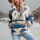 thumbnail image 3 of Mujeres V Masajeadores de cuello HOODIE pullover Tops casual moda manga larga cordón impreso sudadera con bolsillo azul XL, 3 of 6