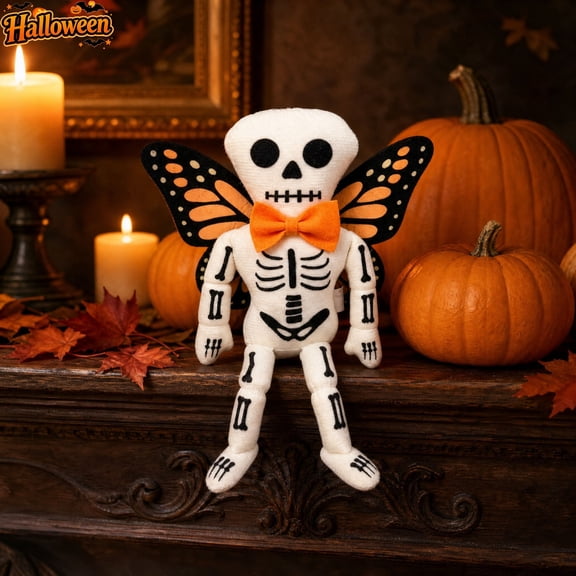 Skeleton Plush Doll, Cute Gothic Stuffed Skeleton Ornament, Soft Cotton Halloween Table Mantel Sofa Decoration Prop Ideal For Holiday Party Decor Gothic Art Lover Birthday Halloween Collectible Gift
