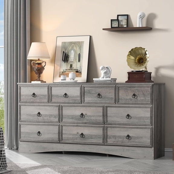 Frmobepts 10 Drawer Dresser for Bedroom, Dresser TV Stand, Chest of Drawers for Storage and Organization, Gray
