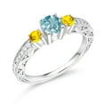 thumbnail image 2 of Gem Stone King 925 Sterling Silver Round Blue Zircon and Yellow Sapphire Ring for Women (1.25 Cttw, Size 5), 2 of 4