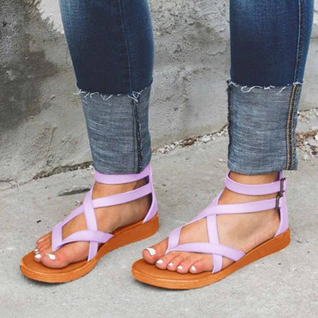 

LoyisViDion Women’S Sandals Clearance Summer Women Flat Open Toe Breathable Sandals Buckle Strap Solid Color Shoes Flash Picks Purple 8