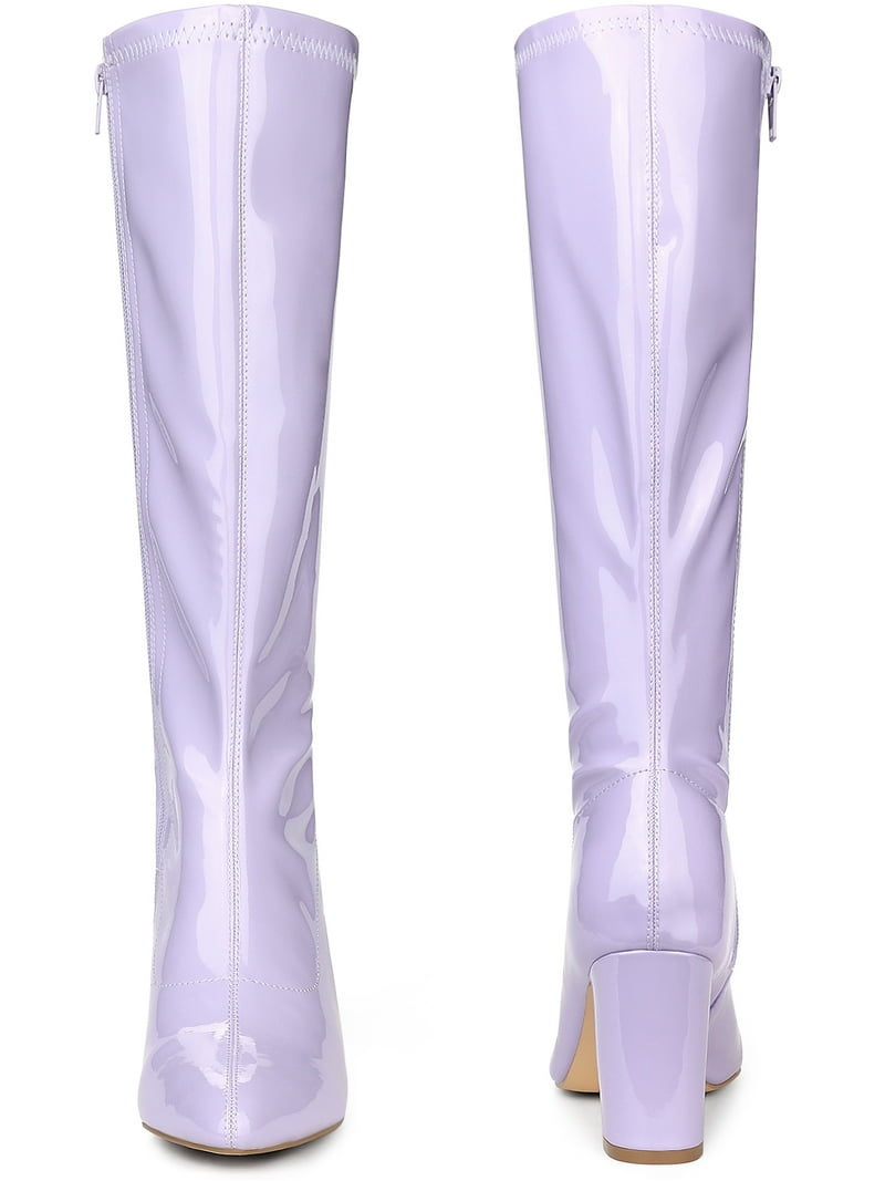 Women's Purple Go-Go Boots - Knee-High Stretch Synthetic, 3 Inch Block Heel, Costume & Dance Boots