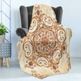 thumbnail image 4 of Vintage Soft Flannel Fleece Throw Blanket, Ornamental Abstract Floral Pattern Swirled Damask Flower Baroque Illustration, Cozy Plush for Indoor and Outdoor Use, 60" x 80", Redwood Peach, by Ambesonne, 4 of 5
