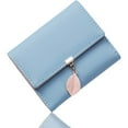 thumbnail image 1 of FloreceBien Cartera de mujer de piel sintética suave y lisa, Cartera de mujer Monedero con colgante de hoja delicada de piel sintética, Cartera corta para mujer, 1 of 5