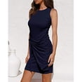 thumbnail image 3 of Women's Sleeveless Crew Neck Tank Dress Tie Waist Ruched Bodycon Mini Dress, 3 of 5