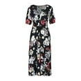 thumbnail image 1 of Sonducket Vestido largo de verano Traje de playa Algodón Cuello en V Mano de obra fina Patrón de flores de manga corta Exquisito elegante Vestidos Negro/M Sonducket AP018342-02, 1 of 6