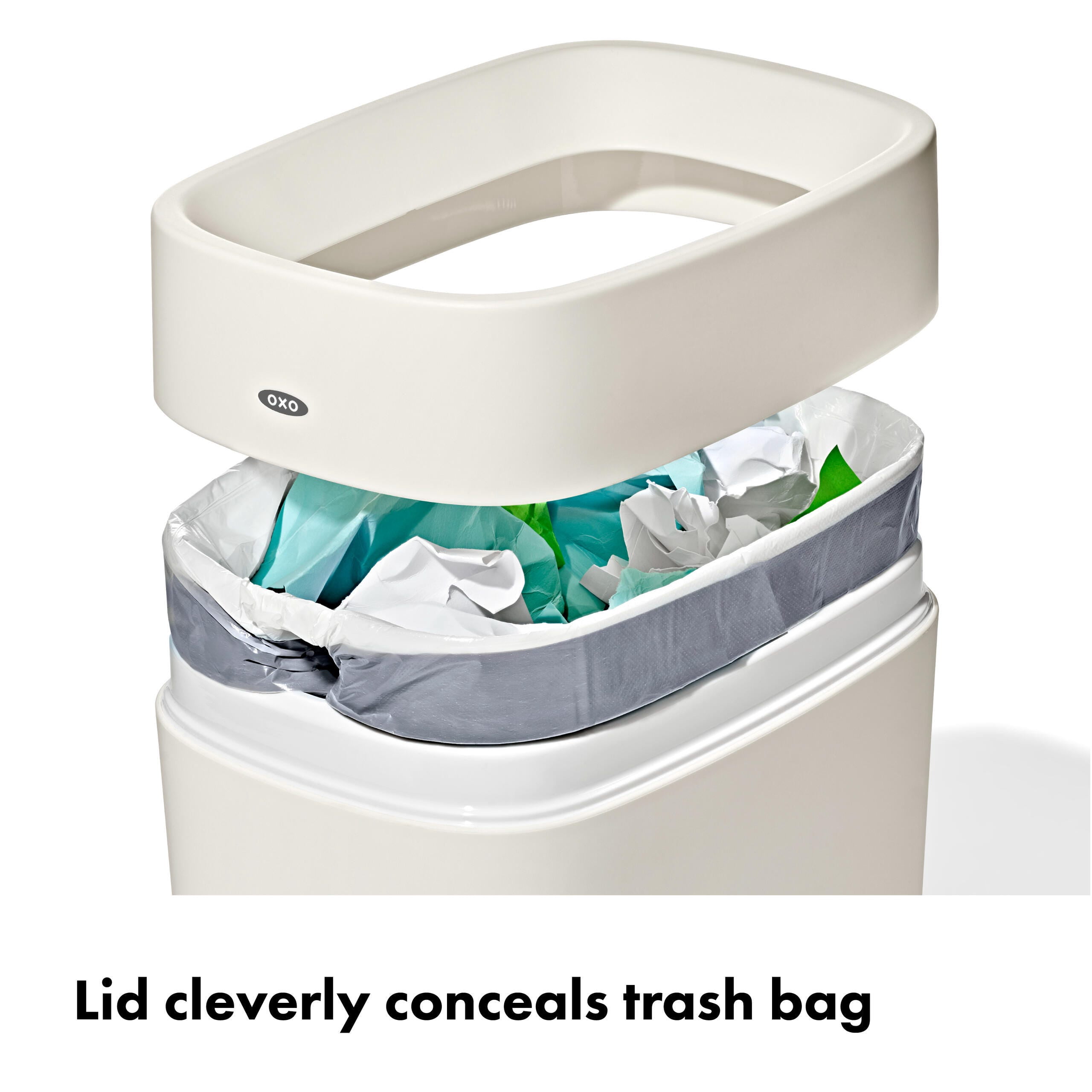 OXO 6L Bathroom Trash Can, Compact Garbage Can for Small Spaces and Under Bathroom Vanity, White
