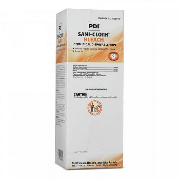 Sani-Cloth Bleach Surface Disinfectant Cleaner, Premoistened Germicidial Manual Pull Wipe, 40 Wipe Canister, 1 Count