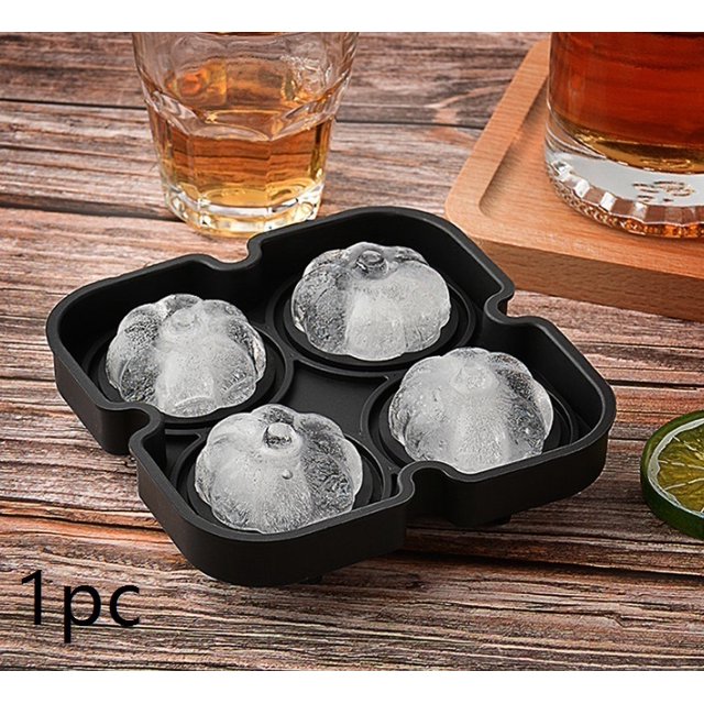 1 molde for hockey sobre hielo, molde for bandeja de hielo de silicona de 4 piezas, bola de hielo de calabaza, molde for cubitos de hielo de bola redonda de 4 piezas