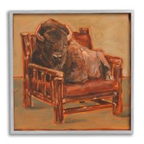 Stupell Industries Bison Lounging in Chair Animals & Insects Painting Gray Framed Art Print Wall Art, 17 x 17