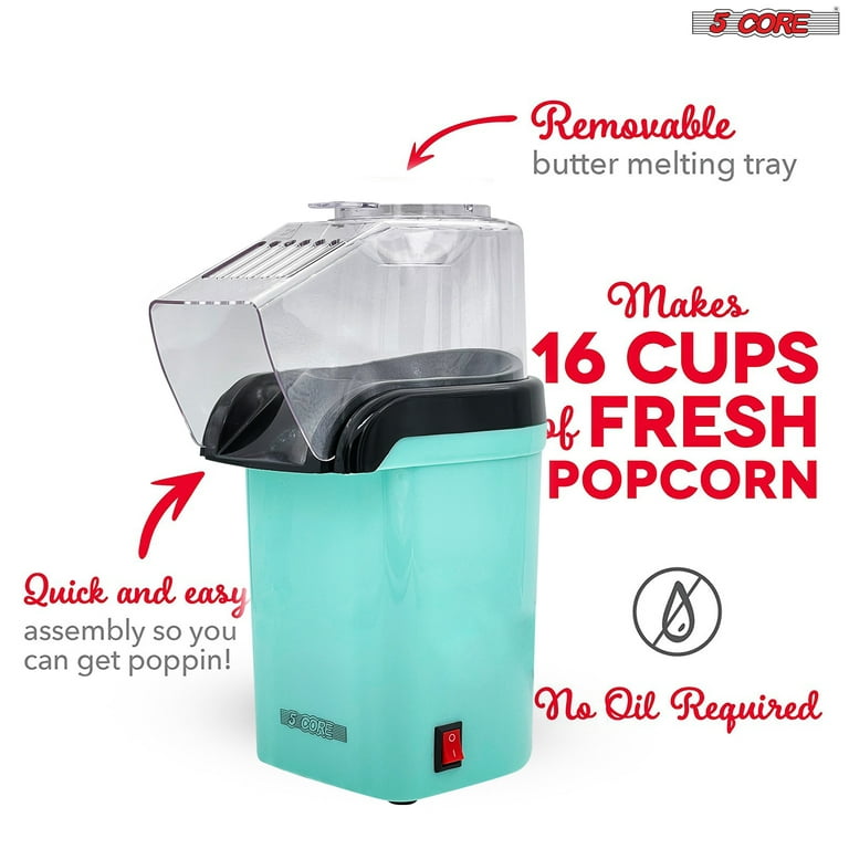 Popcorn Machine Hot Air Electric Popper Kernel Corn Maker 16-cups Bpa Free  No Oil (White) 5 Core POP W 