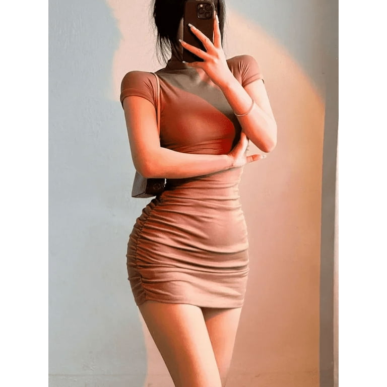 Sexy Tight Half High Collar Pleated Waist Mini Dress Spicy Girls Slim Dresses Bodycon Women Vestidos Cortos Party Mujer Clothing Walmart