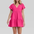 thumbnail image 6 of Cute Dresses for Women Solid Color V-Neck Casual Ruffle Sleeve Pleated Tiered Loose Peplum Pullover Girls Basic Comfy Short Mini Dress, 6 of 6