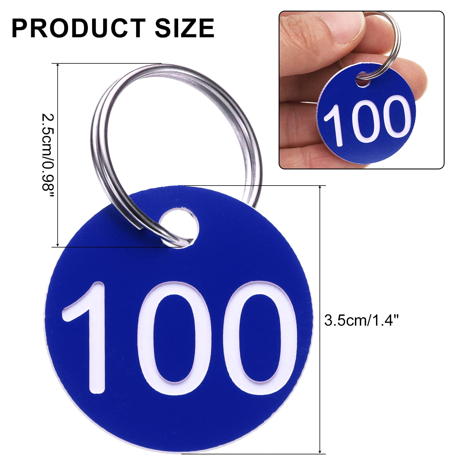 Uxcell Numbers Key Tags, 1-100 Plastic ID Hang Tag with Metal Ring Numbered Tags for Dormitory Key Chain Box Cabinet Lockers(Blue & White)
