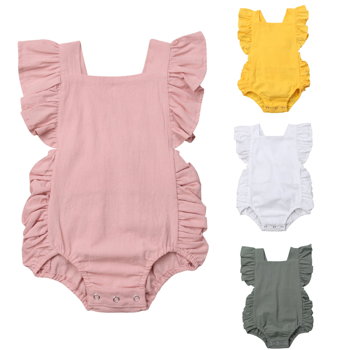 Newborn Rompers Infant Baby Girl Jumpsuit Outfit Kid Sleeveless Ruffled Bodysuit