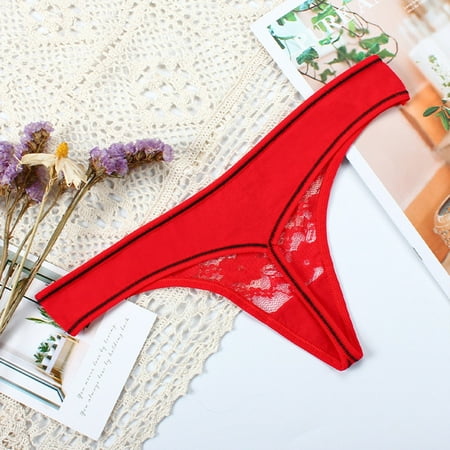 

Lingerie For Women Women s Interest Hollowed Out Temptation Perspective Low Waist Cotton Crotch Underwear Lace Red