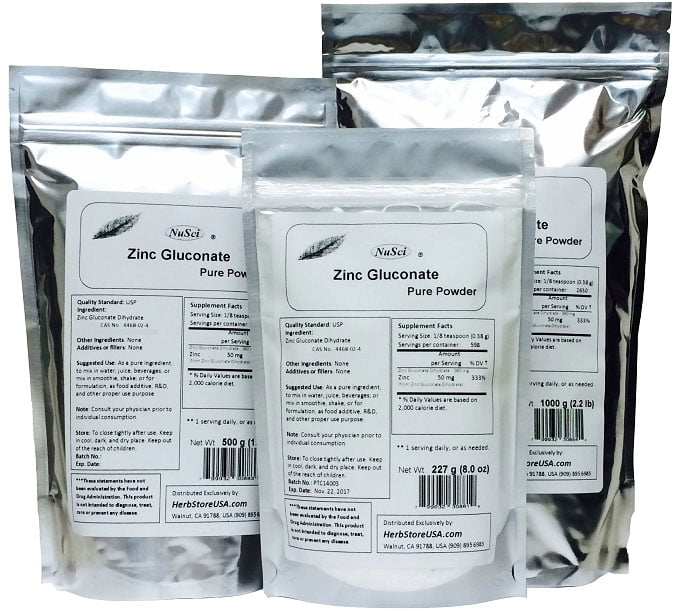 NuSci Zinc Gluconate Powder Pure 500 grams (1.1 lb)