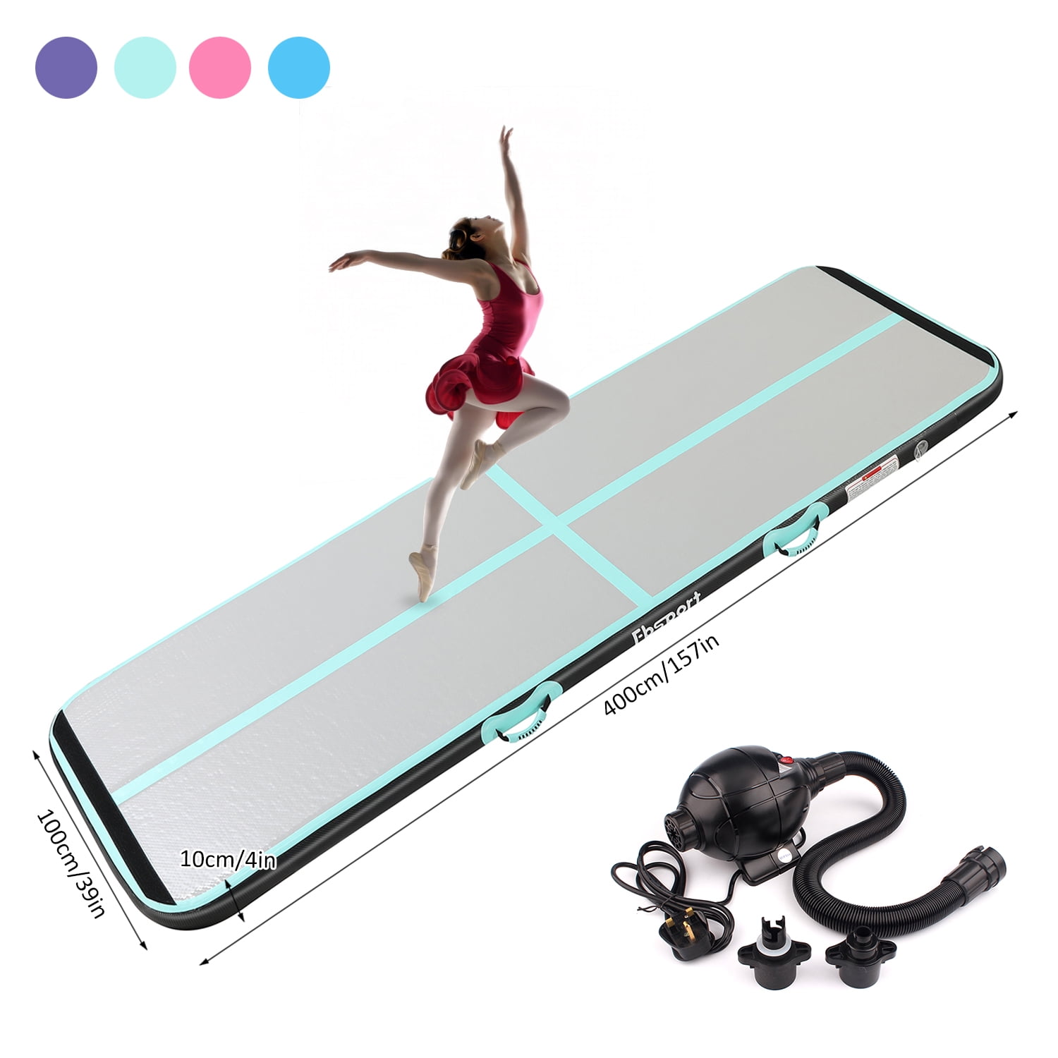 FBSPORT 13ft*3.3ft*4 in Green Air Track Brushed Carbon Fiber Tumbling