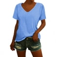 thumbnail image 2 of Endives Women's Short Sleeve T Shirt V Neck Classic Fit Fashion Casual T Shirt Solid Color Basic Tee T-Shirt Sky Blue, 2 of 7