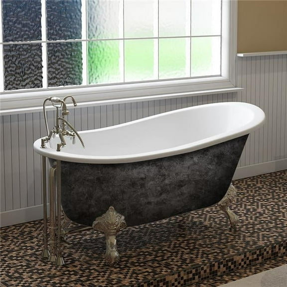 Cambridge Plumbing ST61-DH-CP-SP 61 x 30 in. Scorched Platinum Cast Iron Slipper Bathtub with 7 in. Deck Mount Faucet Holes & Polished Chrome Feet