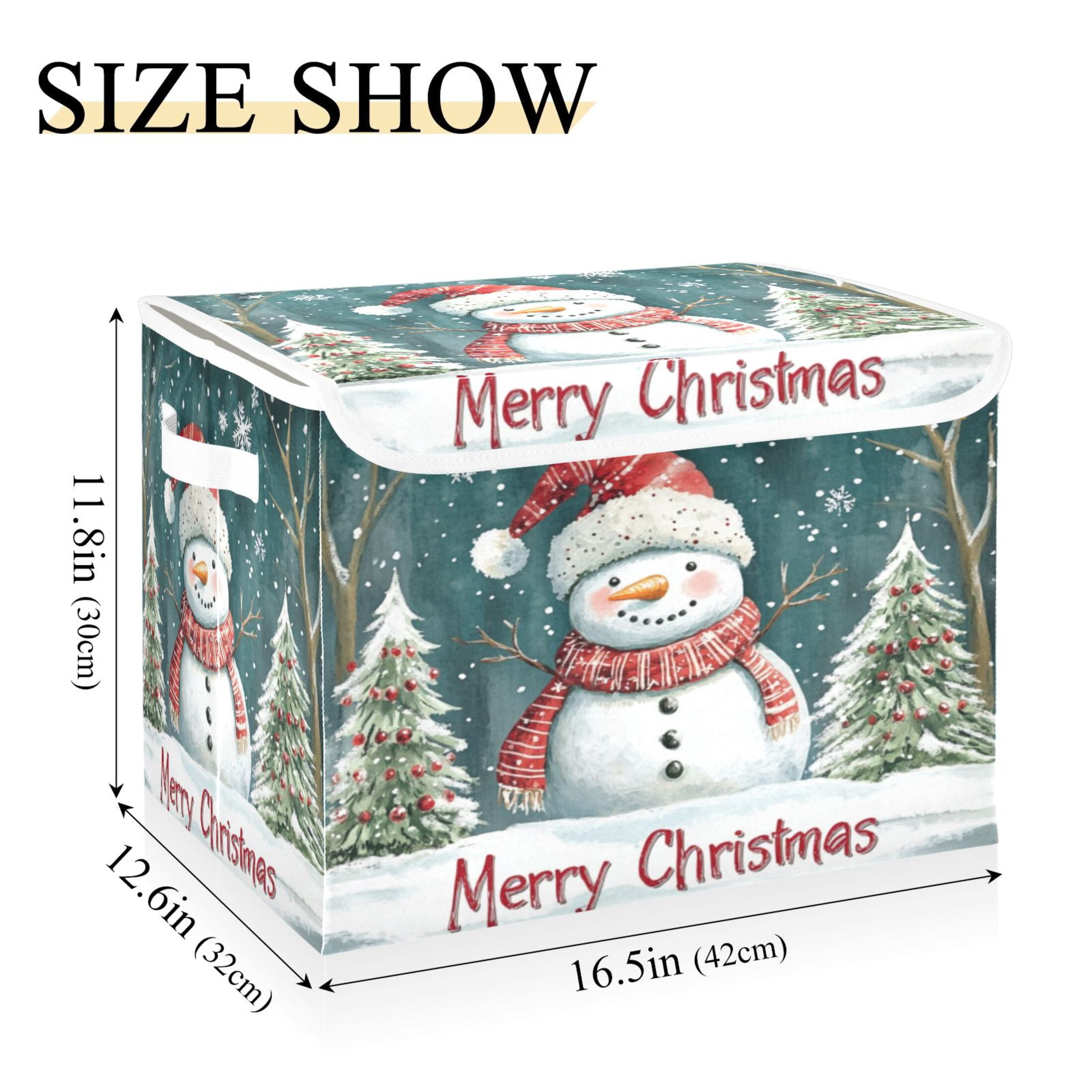 Storage Box With Lid 16.5x12.6x11.8In Foldable Stacked Household Storage Box Santa Hat Snowman Picture